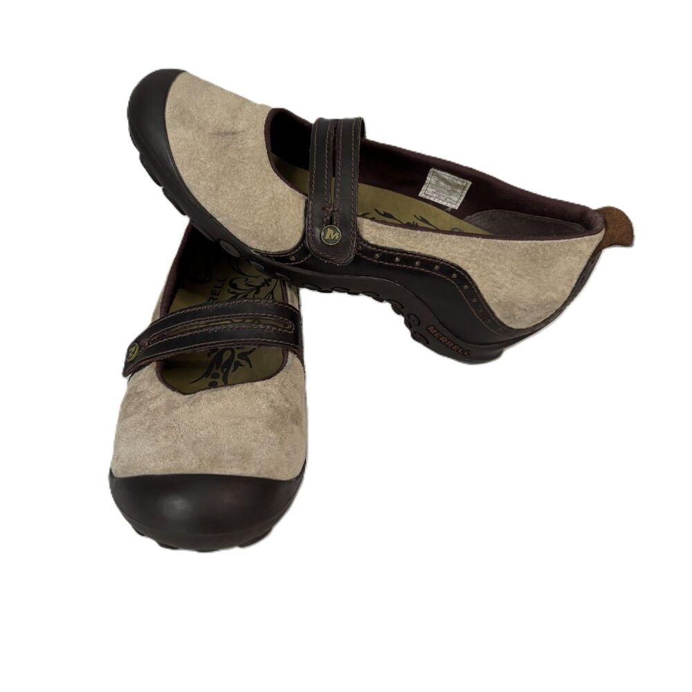 Merrell Women Plaza Bandeau Dark Taupe Suede Leather Mary Jane Shoes Size 8
